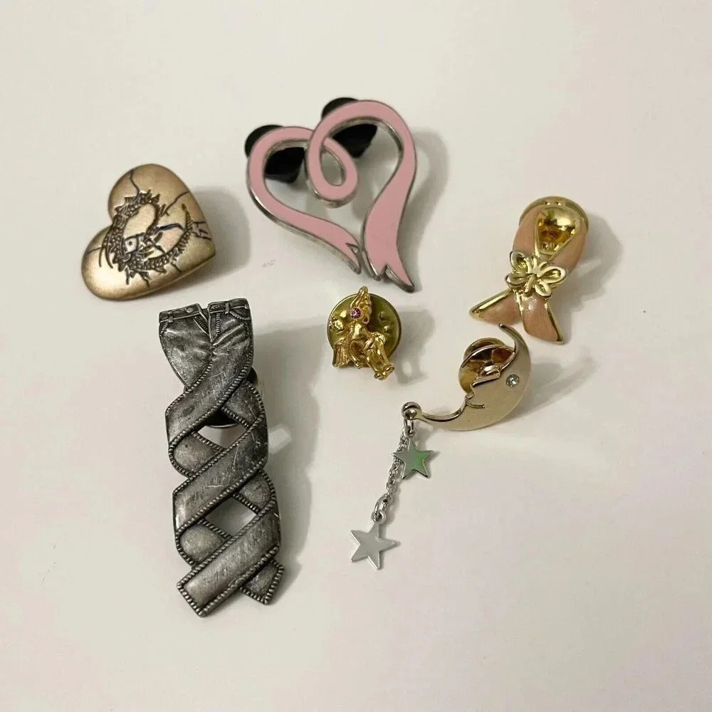 Vintage Assorted Lot of 6 Pins  Moon Guardian Angel Eragon Heart Dragon